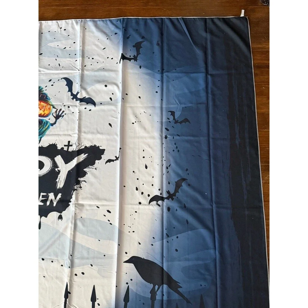 Happy Halloween Cemetery Bats Pumpkin Scarecrow Cloth Banner 59 x 79
